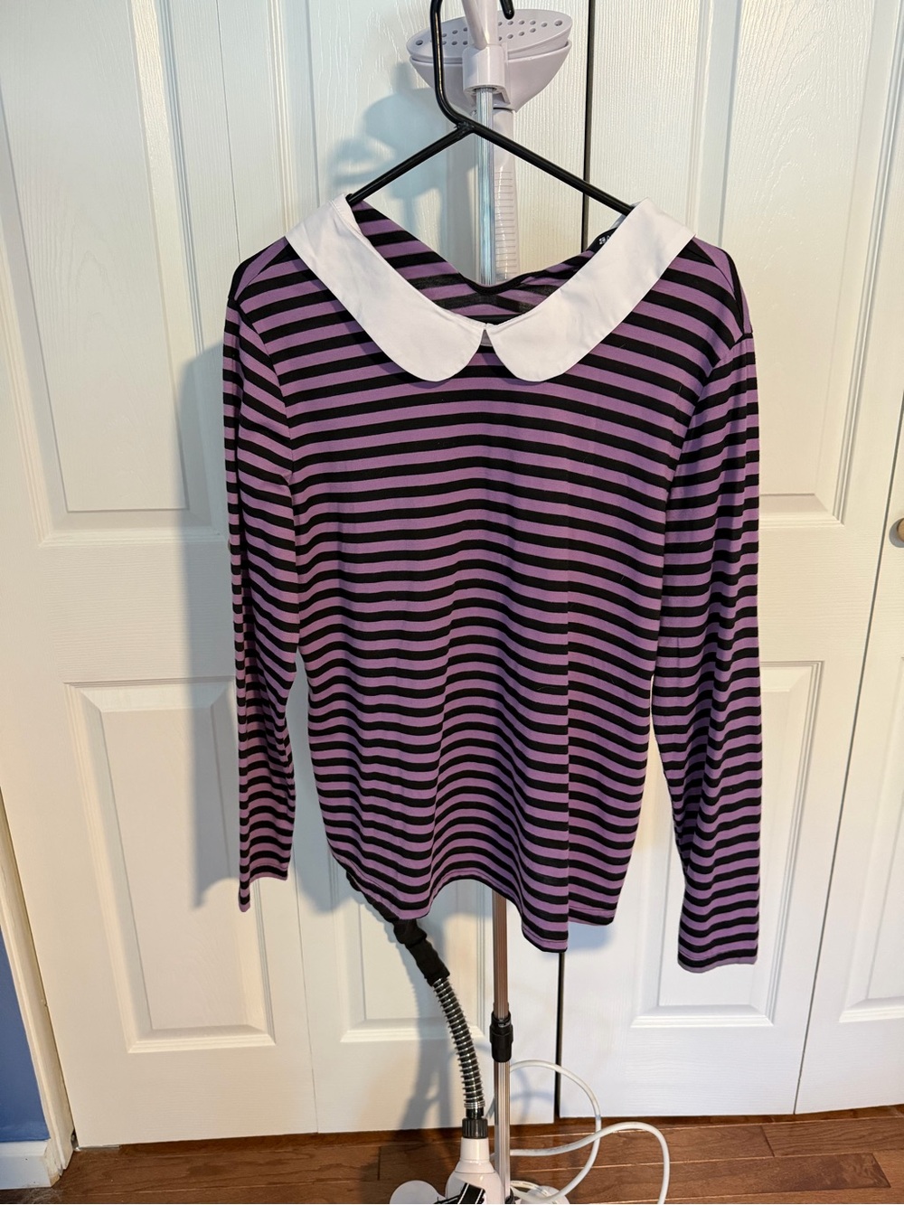 Purple & Black Striped Peter Pan Collar Top - Kids